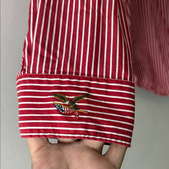 American Living Red White Striped Button-Down Shirt Men’s XL Classic Casual Top - Picture 3 of 6